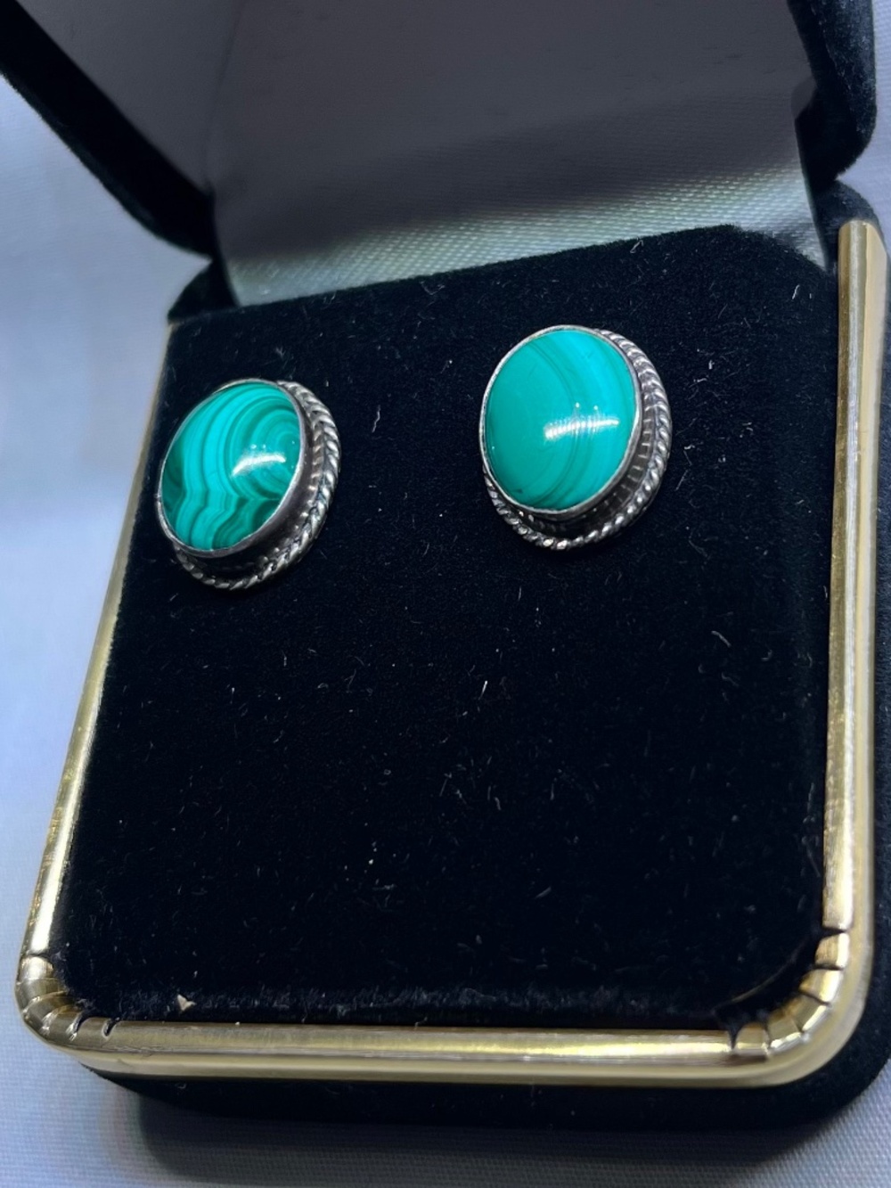 Vintage Sterling Silver Earrings with Green Stone